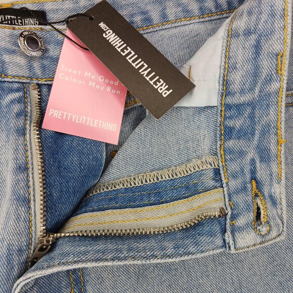Pretty Little Thing Womens Size 10 Jeans Light Blue Wash Split Hem High Rise - Picture 7 of 9